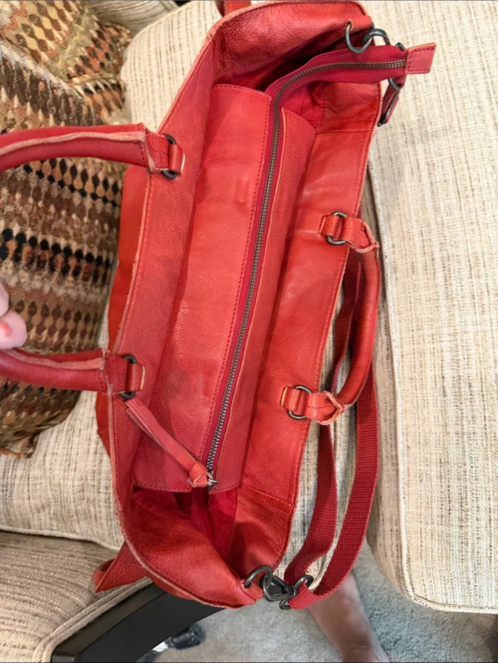 Women’s Free People Red Leather Distressed Shoulder Bag - Stylish Everyday Tote